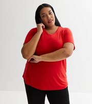 New Look Curves Red V Neck T-Shirt